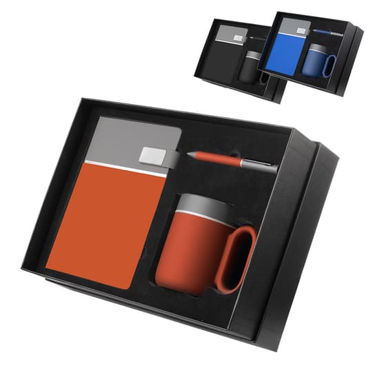 Kit escritório Caderno, Caneca e Caneta Metalica