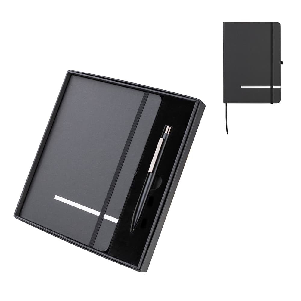 Kit Escritório Caderno tamanho A5 com capa dura e Caneta Metal